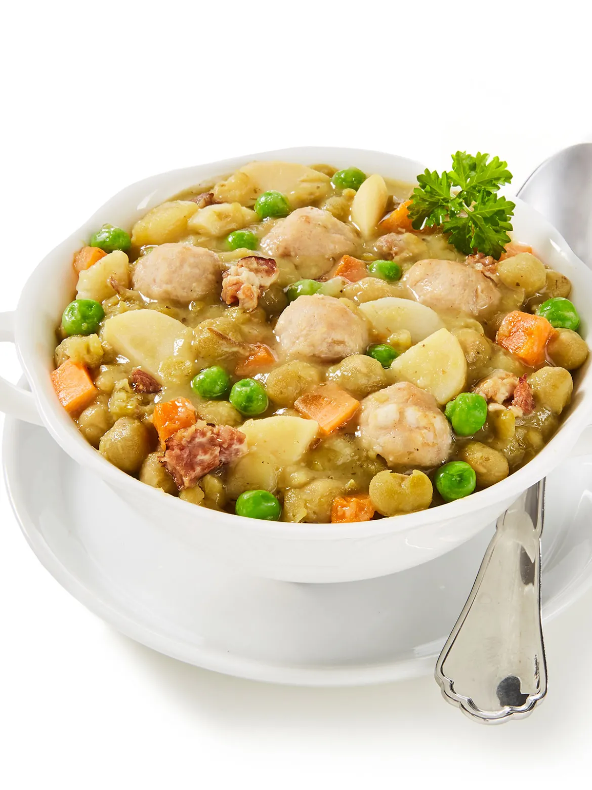 Erbseneintopf mit Fleischklößchen