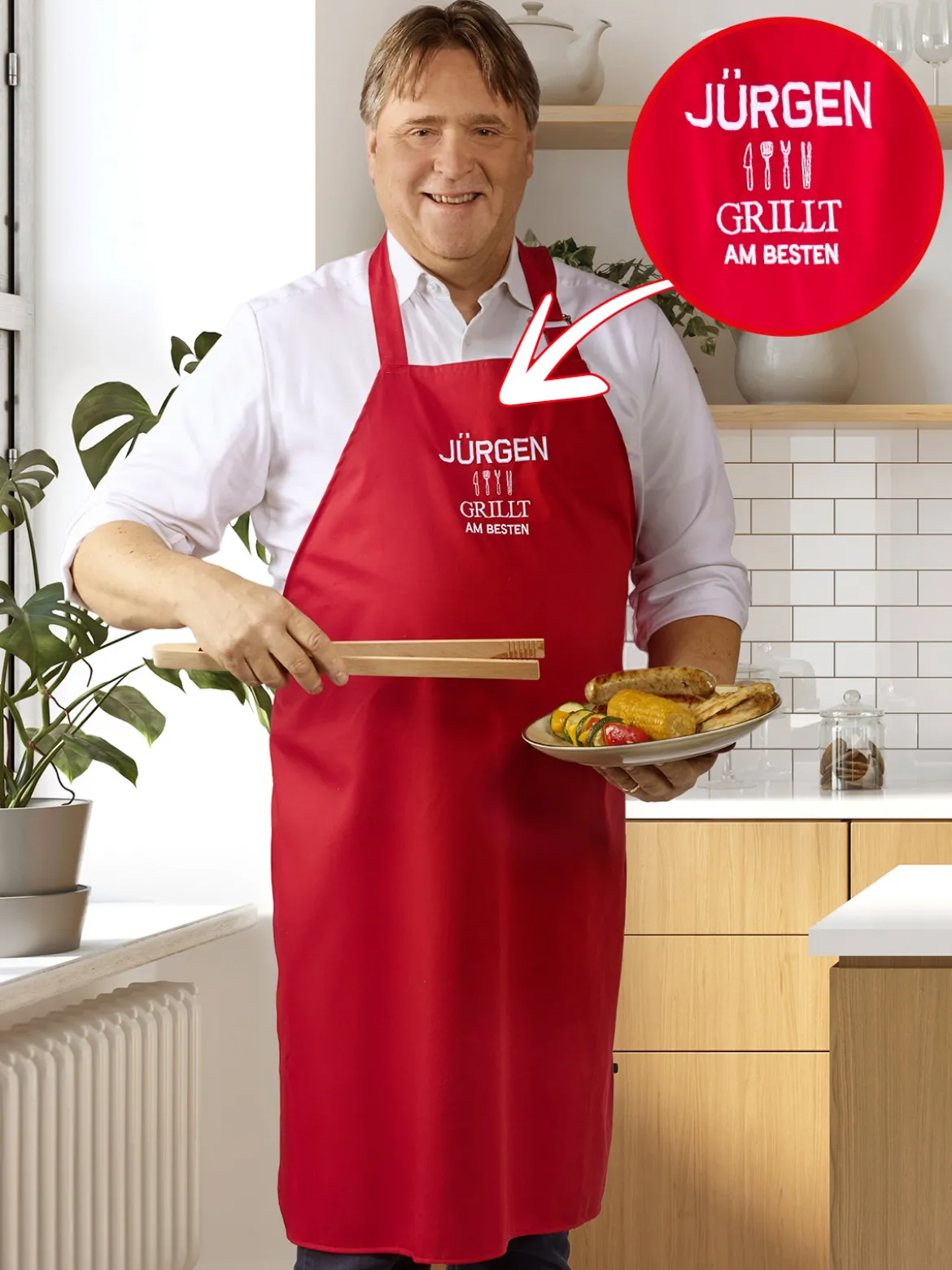 Grill- und Kochschürze, rot, personalisierbar